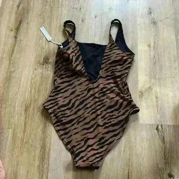 Everlane renew brown black animal print The Square-Neck One-Piece swimsuit - Picture 6 of 7